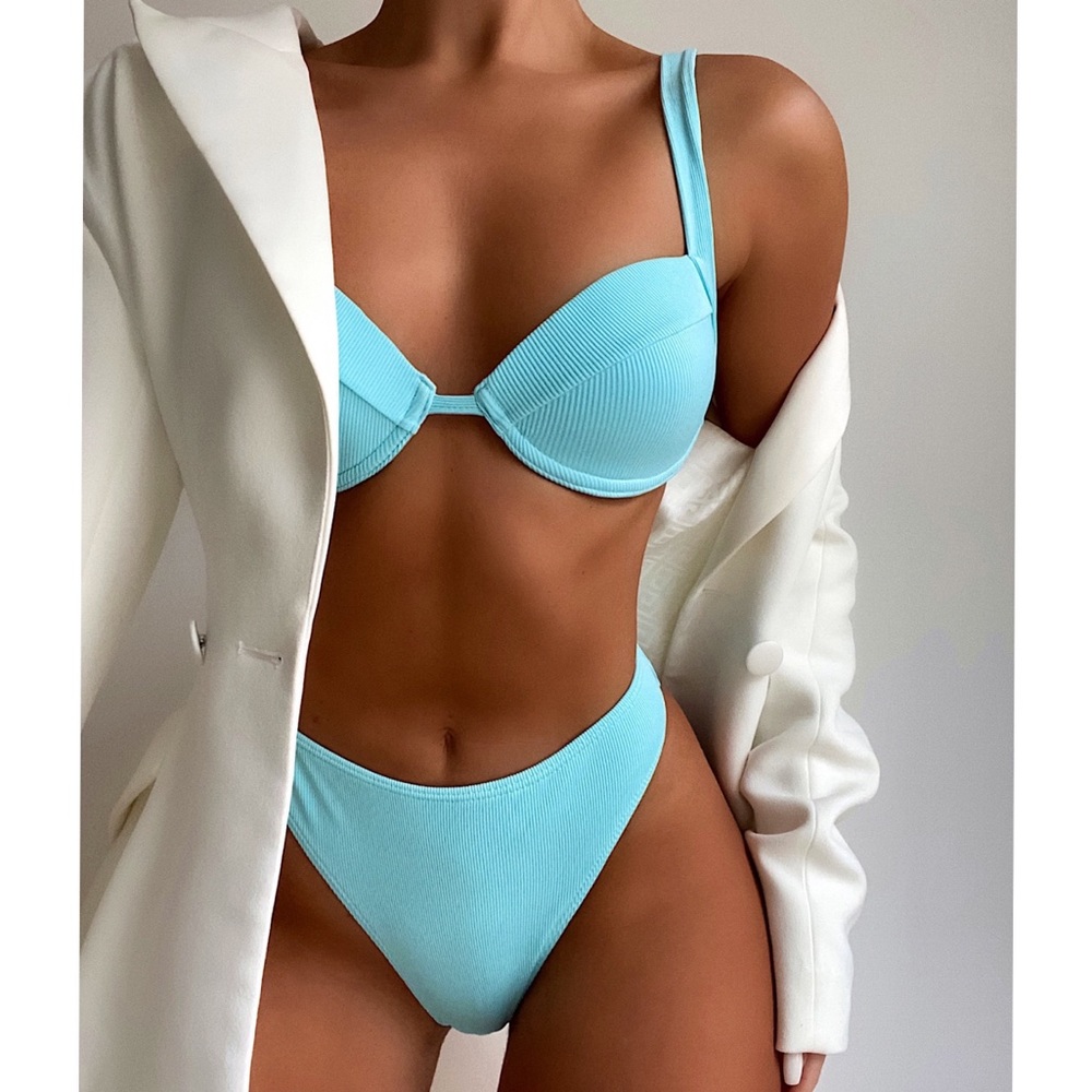 🆕Baby Blue Shell Top Bathing Suit Bikini Set